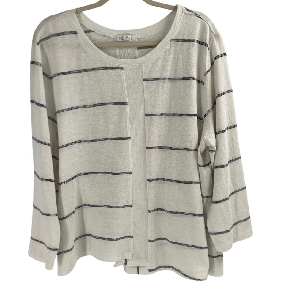 Habitat Cream Gray Striped Gauze Boxy Top Women’s XL Lagenlook Coastal